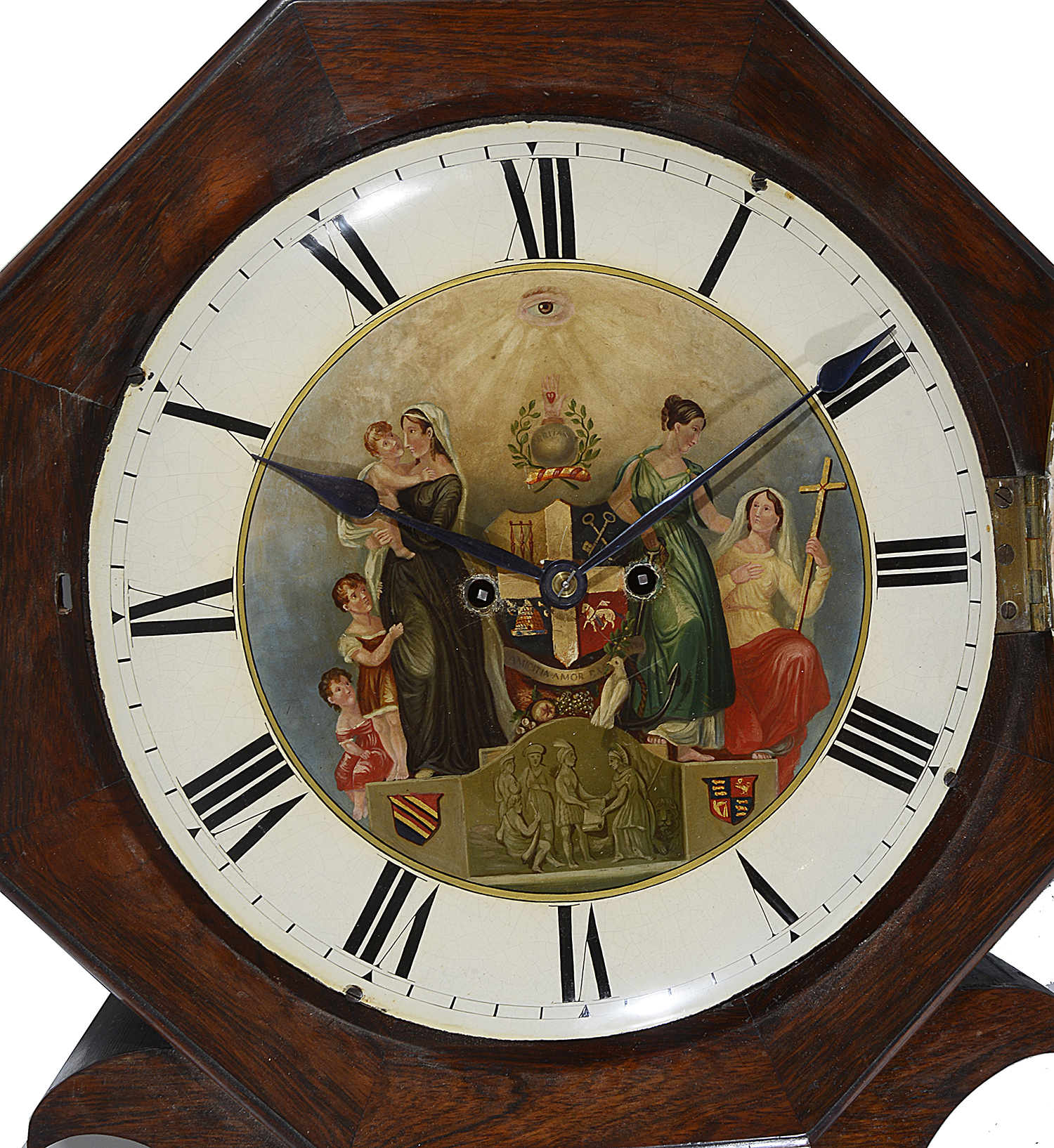 A large late Regency rosewood Oddfellows drop dial wall clock - Image 2 of 7