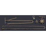 A 9ct gold curb link Albert with swivel clip and t-bar