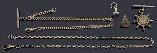 A 9ct gold curb link Albert with swivel clip and t-bar