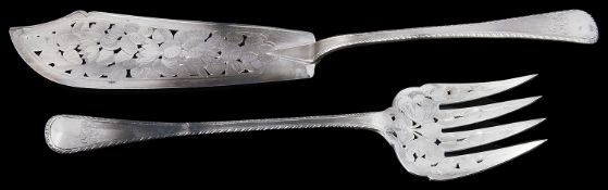 A pair of Victorian silver Old English Feather Edge pattern fish servers