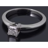 A 18ct white gold single stone princess cut diamond ring