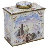 A late 18th century South Staffordshire Bilston enamel tea caddy and cover c.1770