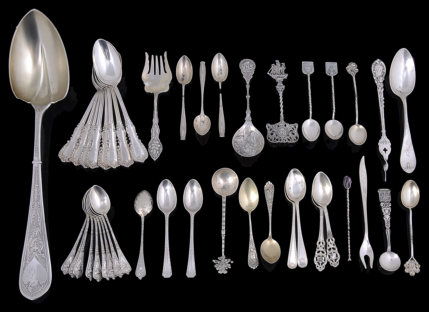 A selection of mostly early 20th century American sterling silver spoons