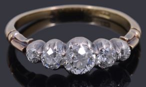 A Victorian gold five stone graduated diamond ring,