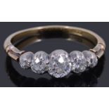 A Victorian gold five stone graduated diamond ring,