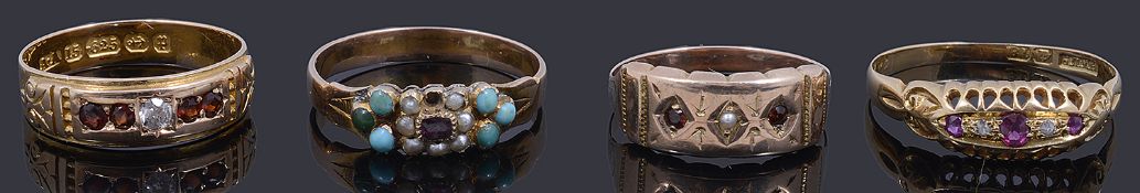 Four assorted Victorian and later gem-set rings