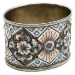 An early 20th century Russian 84 Zolotnik silver-gilt and cloisonne enamel napkin ring
