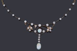 An Edwardian opal and diamond necklace