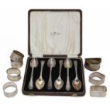 A set of six George VI silver Old English thread pattern grapefruit spoons; others