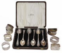 A set of six George VI silver Old English thread pattern grapefruit spoons; others