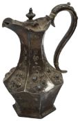 An early Victorian silver hot water jug or ewer