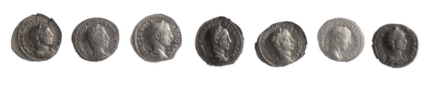 Seven early 3rd century AD Imperial Roman silver denarii first Rome AD 218-222 IMP ANTONINVS PIVS