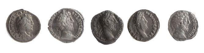 Five late 2nd century AD Imperial Roman silver denarii from the reign of Commodusfirst Rome 191AD. L