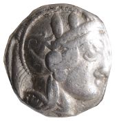 Attica, Athens, Silver Tetradrachm, c. 454-404 BC.Helmeted head of Athena facing right / AOE, Owl