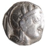 Attica, Athens, Silver Tetradrachm, c. 454-404 BC.Helmeted head of Athena facing right / AOE, Owl