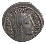 L. Aemilius Lepidus Paulus Silver Denarius62 BC.Veiled and diademed head of Concordia facing