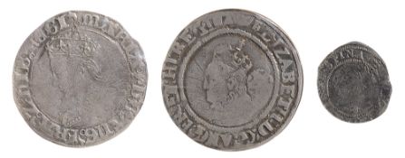 Mary (1553-1558 silver groat and Elizabeth (1558-1603) silver coins first (1553-1554) MARIA D G