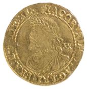 James I (1603-1625) gold laurel, Third Coinage (1619-1625) mint mark. Thistle, IACOBVS D:G:MAG:BRI: