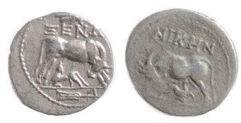 Illyria Silver Drachm. Circa 229-100 BCcow standing right, looking back at suckling calf standing