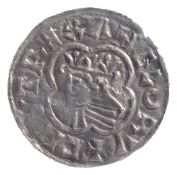 Anglo Saxon Cnut (1016-1035) silver Penny, Quatrefoil type, Lincoln Mint, Moneyer Ulfcetelcrowned