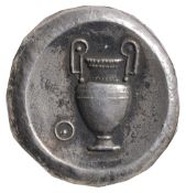 Boeotia, Thebes Silver Stater.c. 379-368 BCBoeotian shield / Amphora.Diameter 22 mmCondition: Very