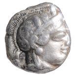 Athens, Silver Tetradrachm, After 449 BC.Helmeted head of Athena facing right / AOE, Owl standing