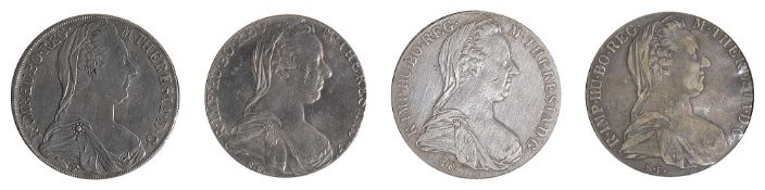 4 x Maria Theresa Silver ThalersDated 1780 but later restrikes, (4).Diameter 40 mmCondition: Range