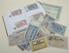 A quantity of banknotes to include a collection of German notgeld from the 1920s including 1921