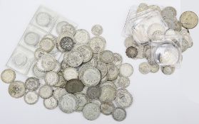 A selection of mostly foreign silver coins and a small quantity of post 1920 silver half crowns,