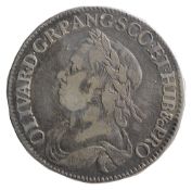 Oliver Cromwell Silver Halfcrown1658.Draped bust left OLIVAR D G R P ANG SCO ET HIB & PRO /