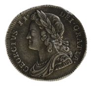 George II Silver Sixpence1731Young laureate head, left / Crowned cruciform shields, roses and plumes