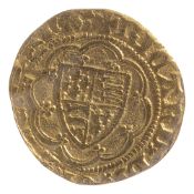 PLANTAGENET. Richard II (1377-1399) gold quarter nobletype 1b, London, RICARD D GRA REX ANGL.