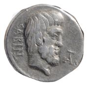 L. Titurius Sabinus Silver Denarius89 BCSABIN; bareheaded bearded head of king Tatius to the right /