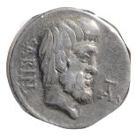 L. Titurius Sabinus Silver Denarius89 BCSABIN; bareheaded bearded head of king Tatius to the right /