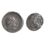 L. Julius Bursio Silver Denarius85 BClaureate, winged, and draped bust of Vejovis right; to left,