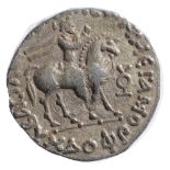 Indo-Scythian Kings of Bactria, Azes II Silver Tetradrachm.c 35 BC-5 AD.King on horseback riding