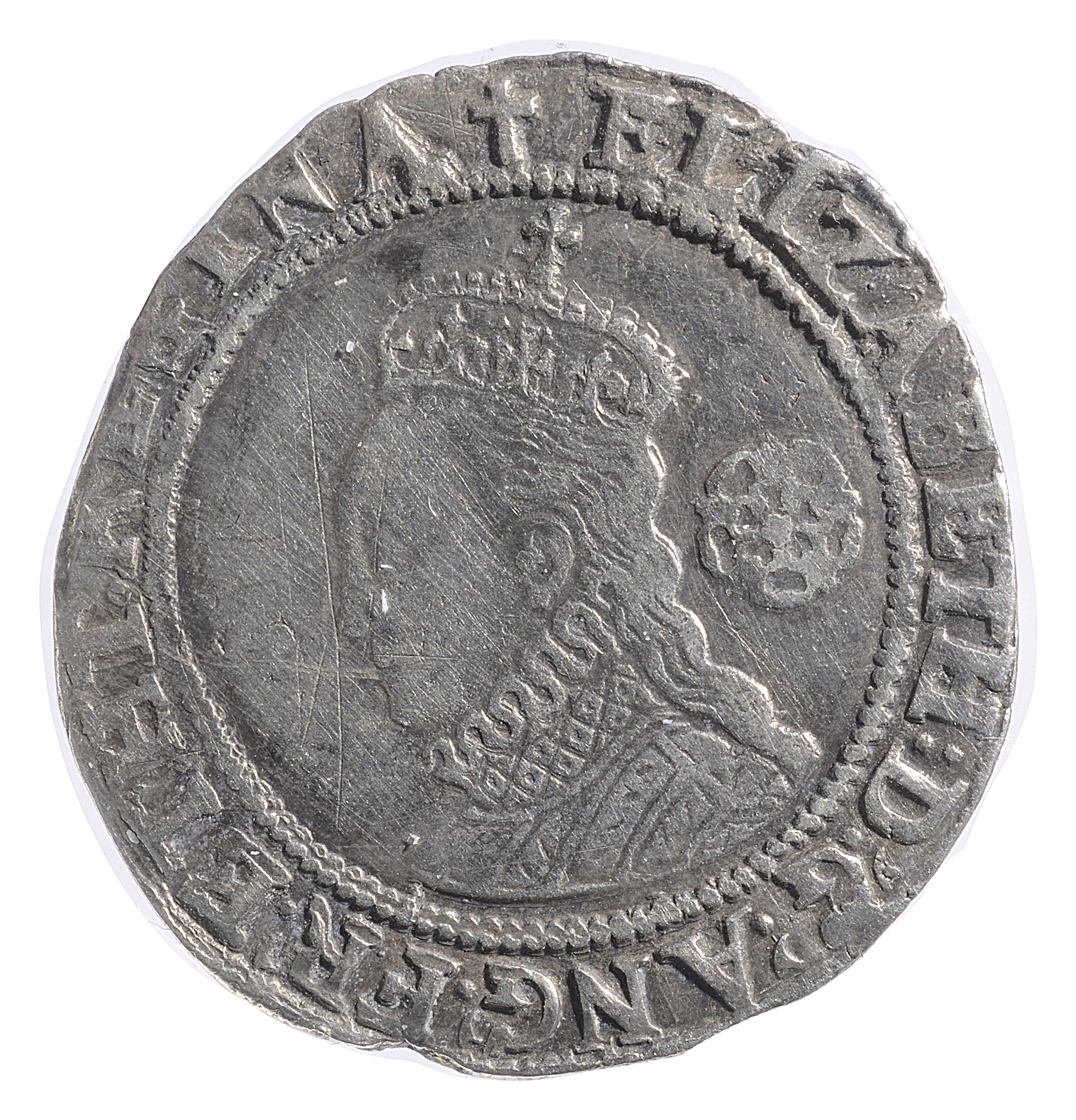 Elizabeth I (1558-1603) milled silver sixpence mint mark Latin Cross, ELIZABETH D G ANG FRA ET HIB