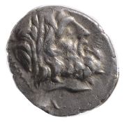 Thessalian League Silver Double Victoriatus196-146 BCLaureate head of Zeus right / Athena Itonia