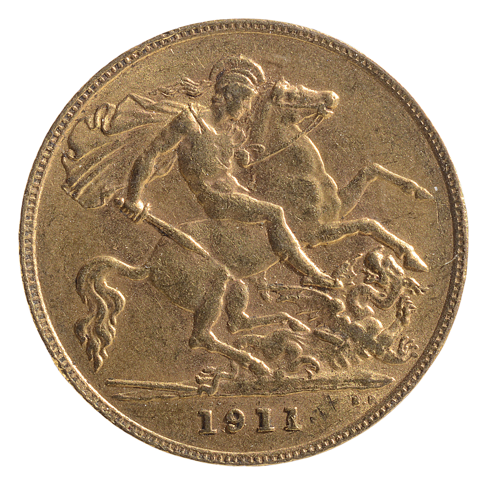 George V half sovereign GEORGIVS V D.G.BRITT:OMN:REX F.D.IND:IMP: Uncrowned portrait of King - Image 2 of 2