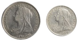 Queen Victoria Silver Crown1897, LXI edgeVeiled 'old head', left / St. George slaying a dragon, date