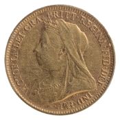 Queen Victoria Gold Half Sovereign1893Veiled head, left / St. George slaying the dragon, date