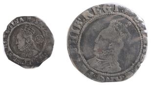 Elizabeth I (1558-1603) silver three pence 1561 and shillingfirst third and fourth issue mint mark