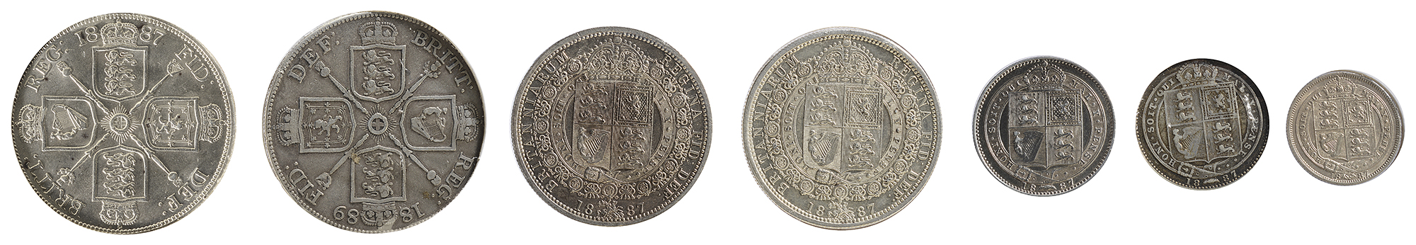Queen Victoria Silver Double Florin1887Veiled head, left / crowned and cruciform shields, date at - Image 2 of 2