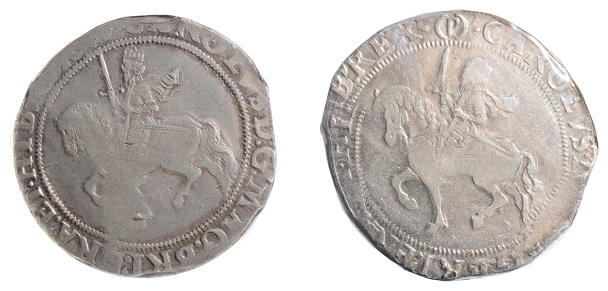 Charles I (1625-49) silver half crownsfirst CAROLVS G MAG BRT FRA ET HIB REX, Charles I, crowned &