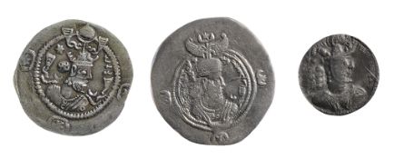 Kavad I Silver Drachm486-498 ADBust right, wearing mural crown with frontal crescent, two ribbons,