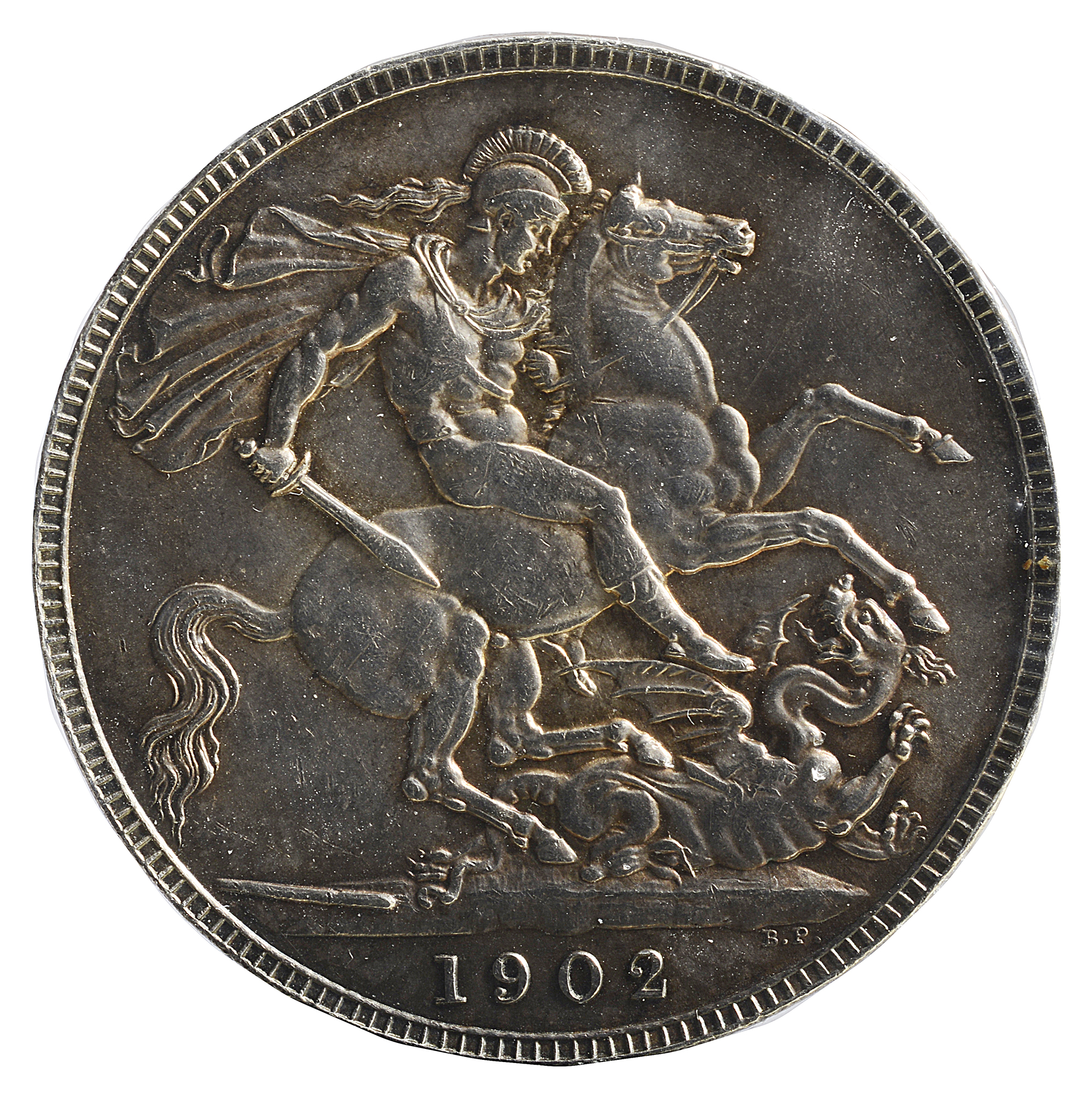 Edward VII Silver Crown1902Bare head, right / St. George slaying a dragon, date in exergue. - Image 2 of 2
