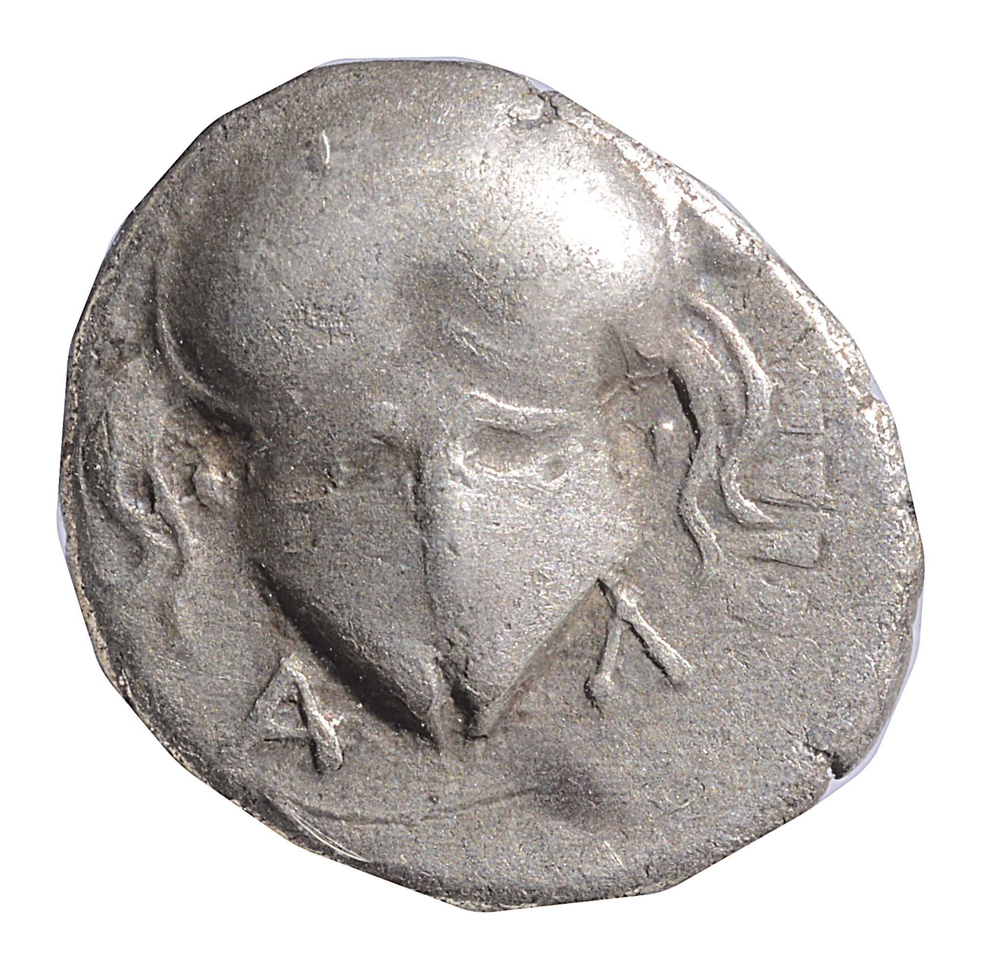 Thrace, Mesembria Silver Diobol. 450-350 BC. Crested Corinthian helmet facing / M-E-T-A within