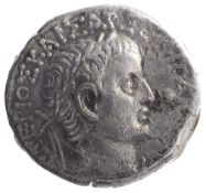 Roman Imperial Tiberius and Divus Augustus silver tetradrachmAlexandria 14-37 ADTIBERIOS KAISAR