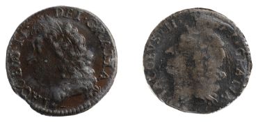 James II "Gun Money" Shilling1689, Jan.Bust left / Pearled crown, JR, cursive date, value XII.