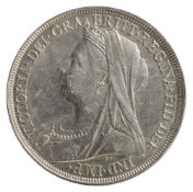 Queen Victoria Silver Crown1895, LIX edgeVeiled 'old head', left / St. George slaying a dragon, date